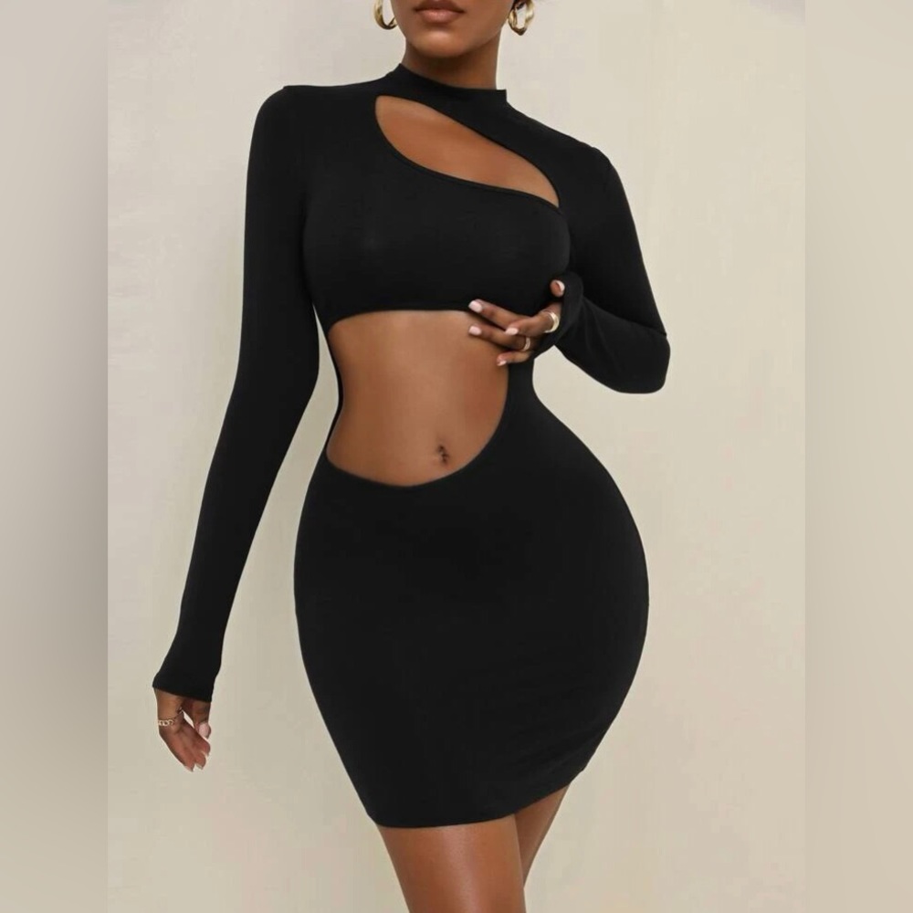 Black long sleeve cutout Bodycon mini dress